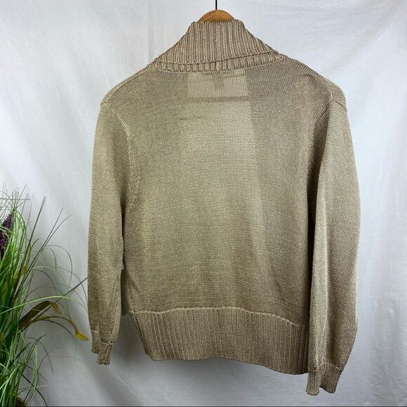 Kenneth Cole Gold Metallic Open Front Cropped Knit Sweater L Large NEW - Picture 3 of 6